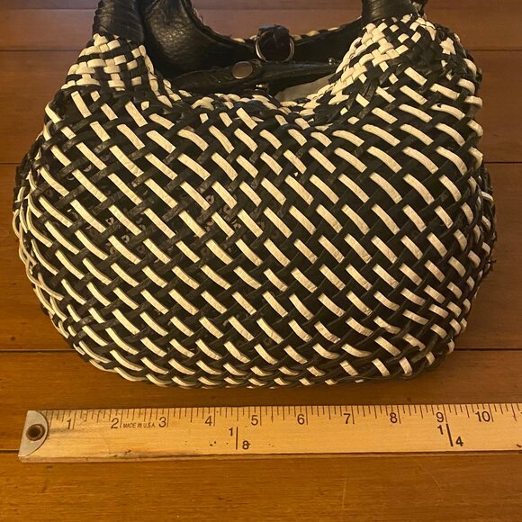 Black and White Woven Faux Leather Handbag - Picture 12 of 15